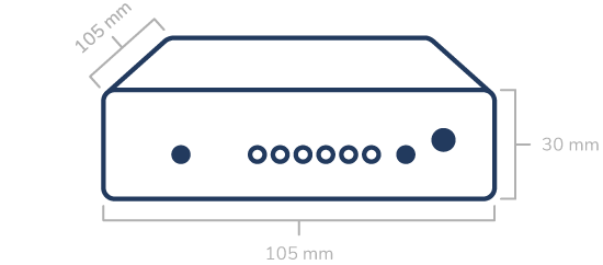 Outline-sketch of the APT-06 showing its dimensions. Height: 30 mm. Length: 105 mm. Depth: 105 mm.